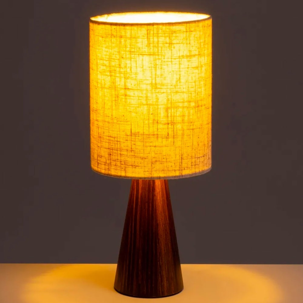 Lampe à poser en bois et abat jour lin beige 16x16x37cm — vue 3
