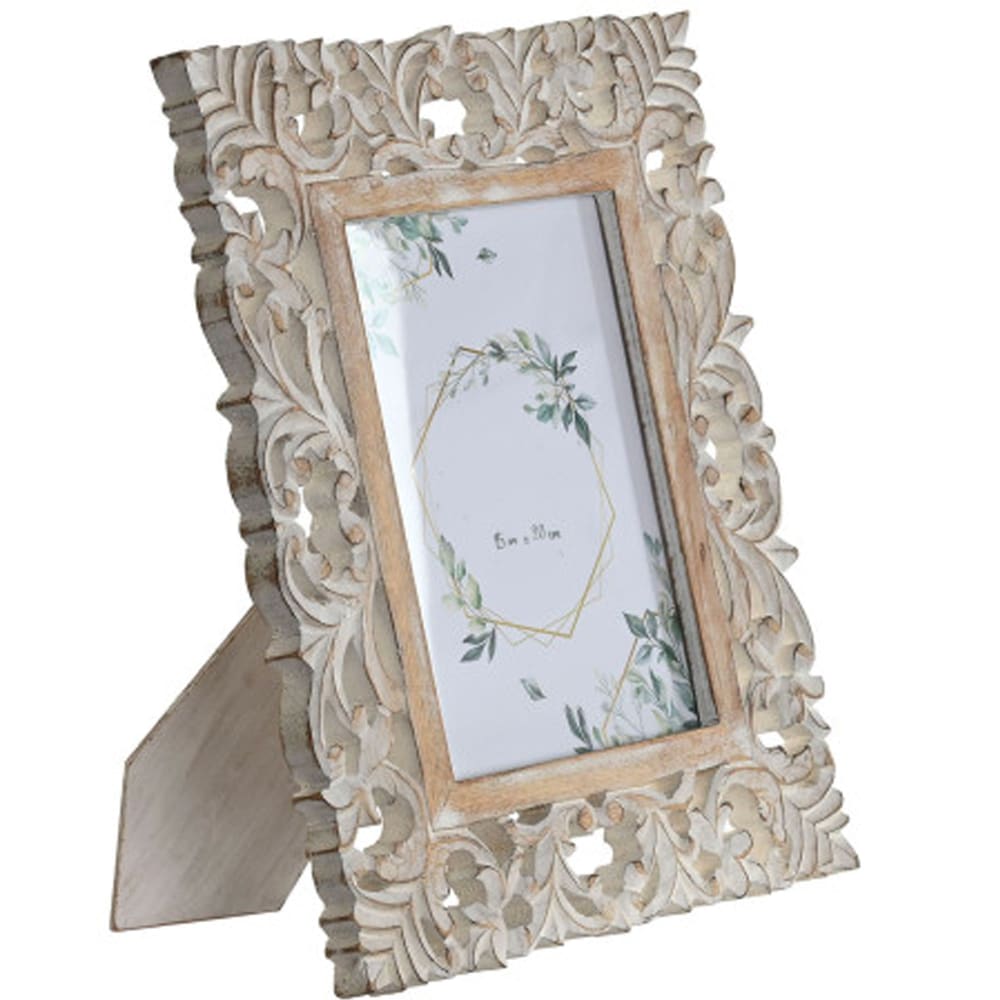Cadre photo à poser sculpté bois cérusé blanc 15x20cm