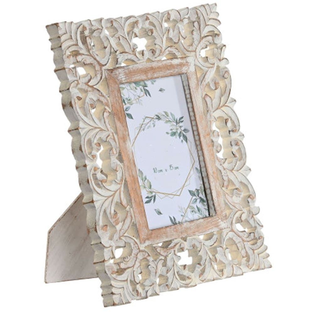 Cadre photo à poser sculpté bois cérusé blanc 10X15cm