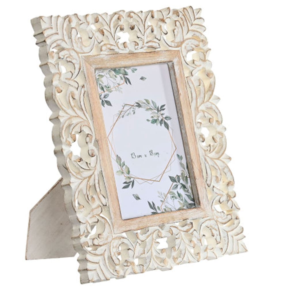 Cadre photo à poser sculpté bois cérusé blanc 13x18cm