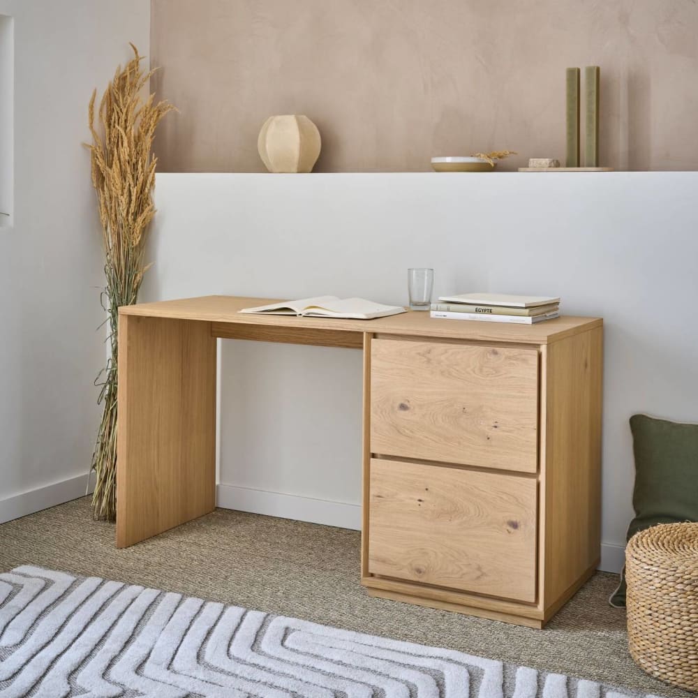 Bureau 2 tiroirs effet bois clair