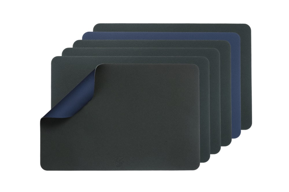 Set de table rectangulaire réversible - 6 pièces - bleu et anthracite