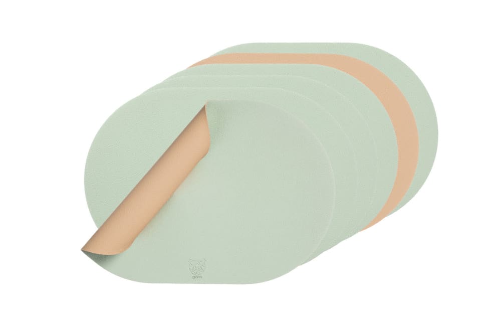 Set de table ovale réversible - 6 pièces - rose pâle et vert pâle