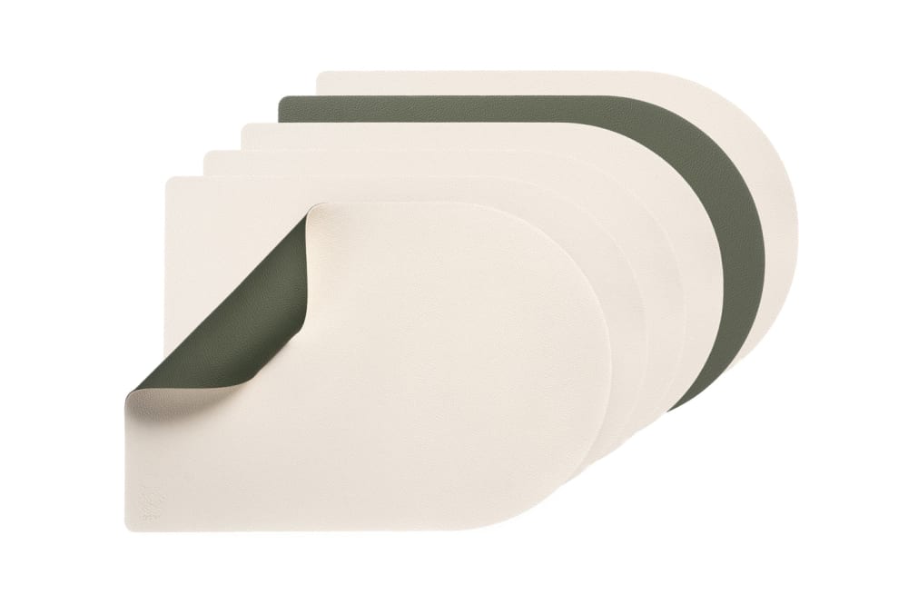 Set de table rectangovale réversible - 6 pièces - blanc crème et vert