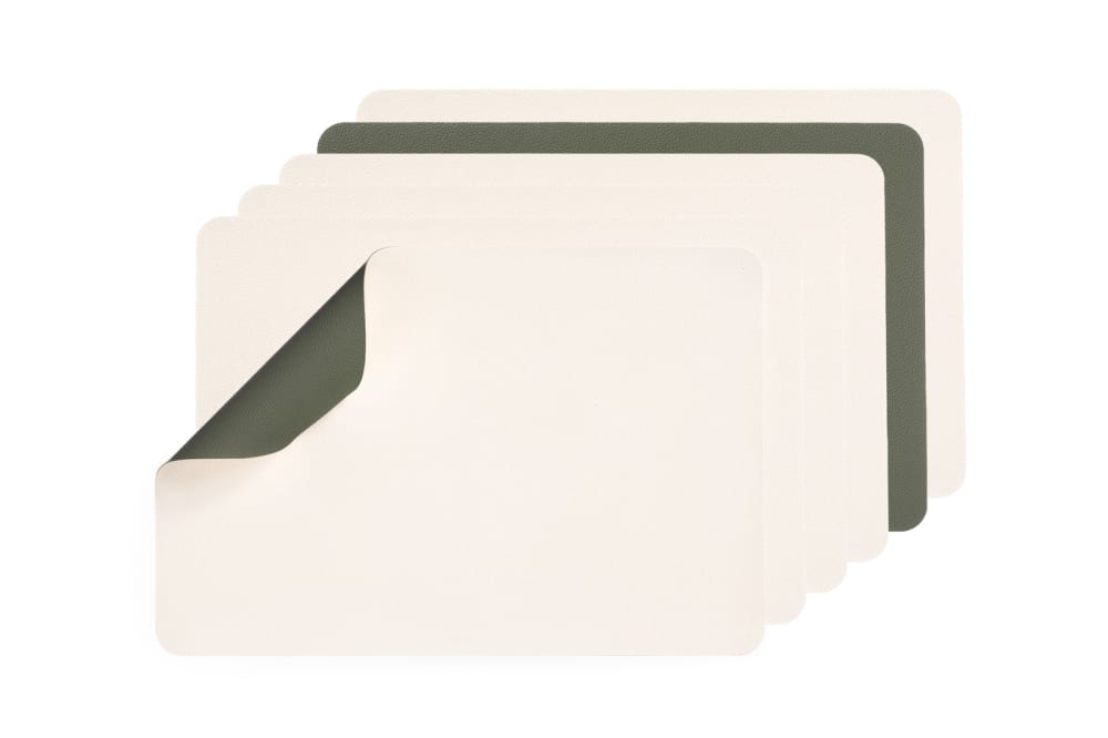 Set de table rectangulaire réversible - 6 pièces - Blanc crème et vert