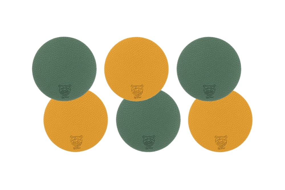 Sous-verre rond réversible - 6 pièces - jaune moutarde et vert sapin Sous-verre rond réversible - 6 pièces - jaune moutarde et vert sapin