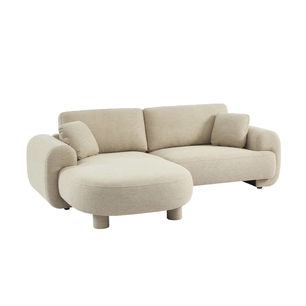 Canapé d'angle gauche 3 places tissu beige pieds ronds