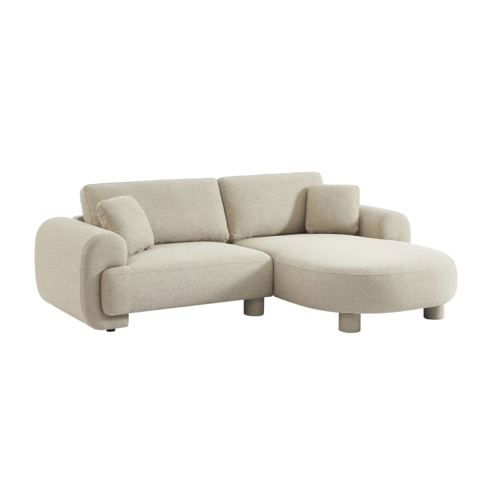 Canapé d'angle droite 3 places tissu beige pieds ronds