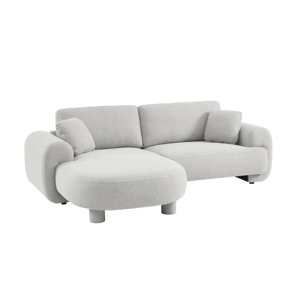 Canapé d'angle gauche 3 places tissu gris clair pieds ronds