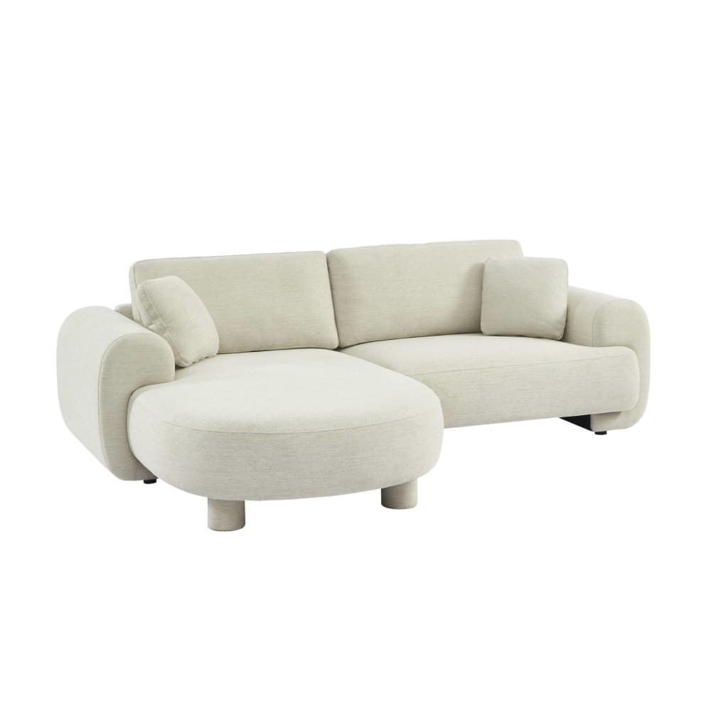 Canapé d'angle gauche 3 places tissu crème pieds ronds