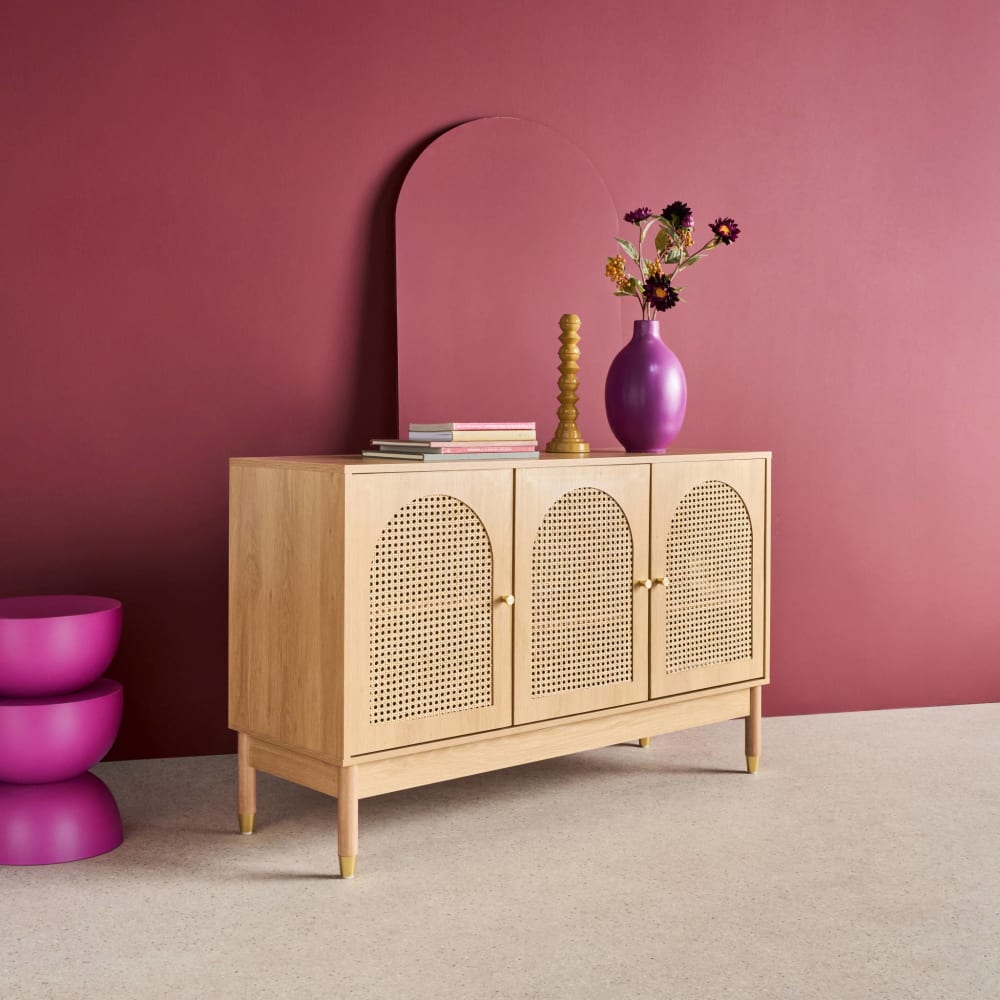 Sideboard mit Rattan-Geflecht 3 Türen naturfarben - Maisons Du