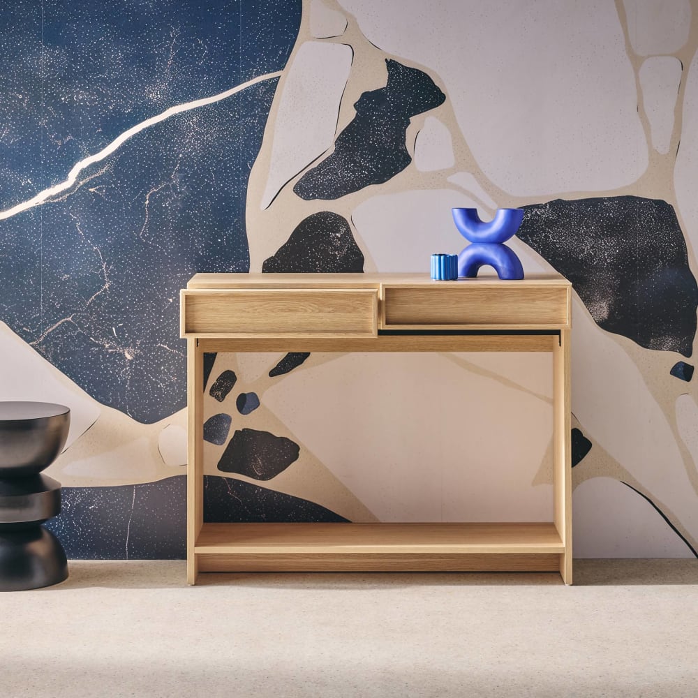 Konsole Holzlook naturfarben 2 Schubladen und 1 Regal - Maisons
