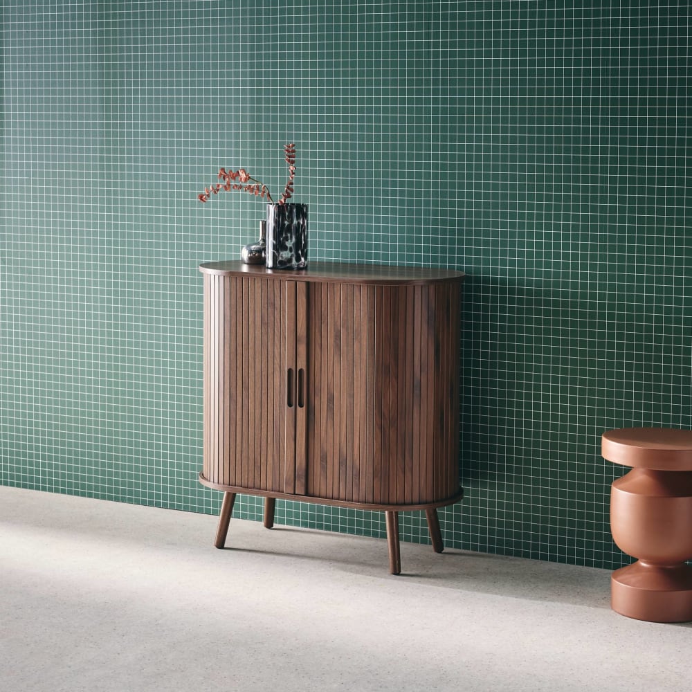 Sideboard mit Regal, geriffelter Holzlook, nussbaumfarben -