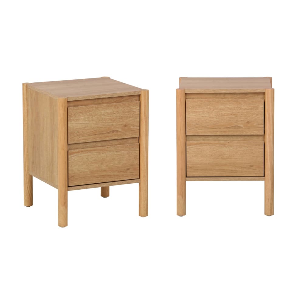 Table de chevet décor bois 2 tiroirs naturel (lot de 2)