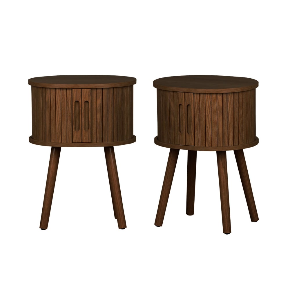 Lot de 2 tables de chevet ovale 2 portes coulissantes, teinte noyer