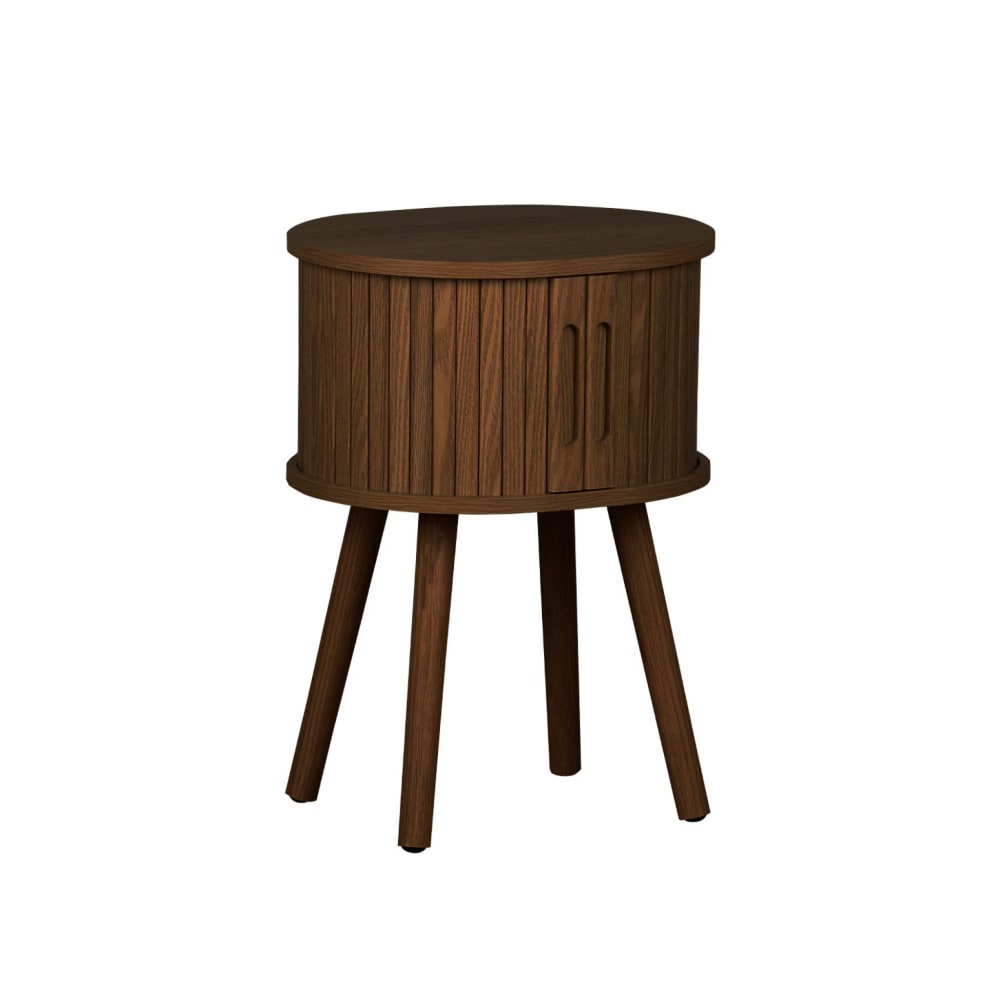 sweeek Ovaler Nachttisch 2 Schiebetüren, nussbaumfarben style modern Braun Spanplatte