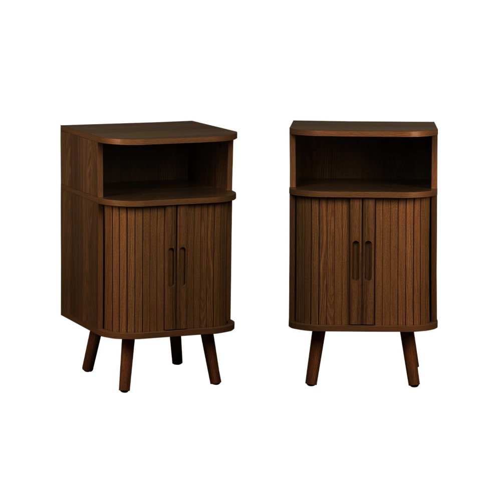 Lot de 2 tables de chevet 2 portes coulissantes + 1 niche noyer