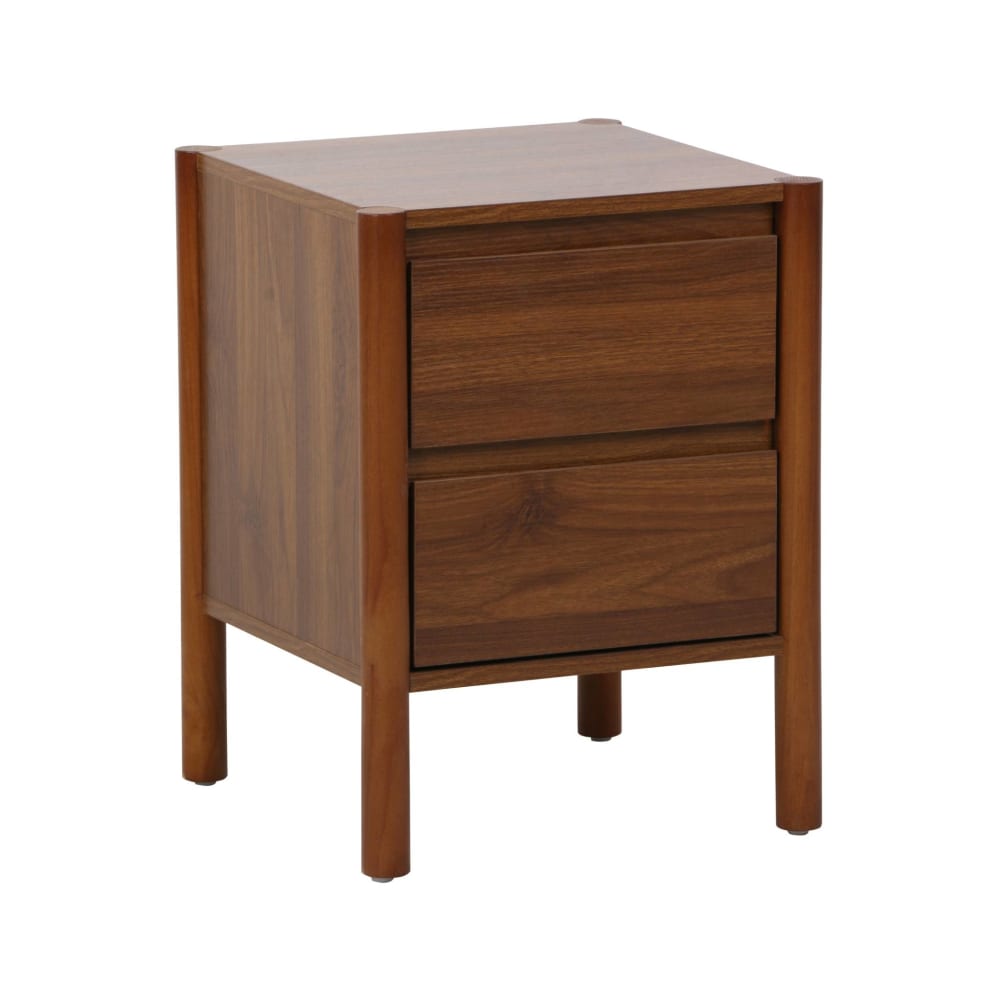 Table de chevet décor bois 2 tiroirs noyer