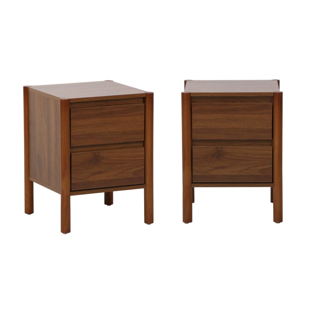 Table de chevet décor bois 2 tiroirs noyer (lot de 2)