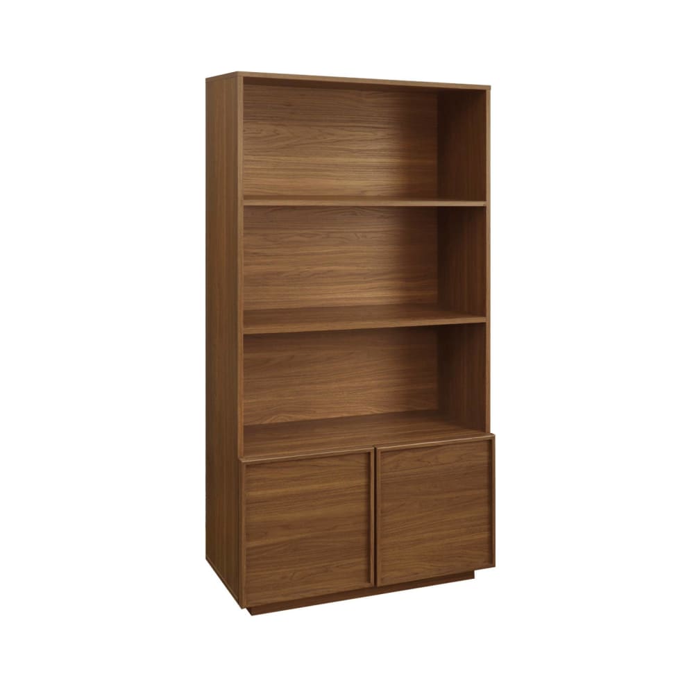 sweeek Bücherregal Holzlook nussbaumfarben 2 Türen 5 Ebenen style classic chic Braun Holz