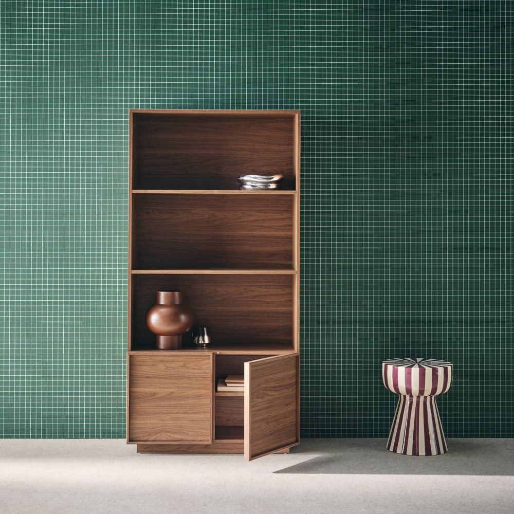 Etagères bibliothèque effet bois noyer 2 portes 5 niveaux