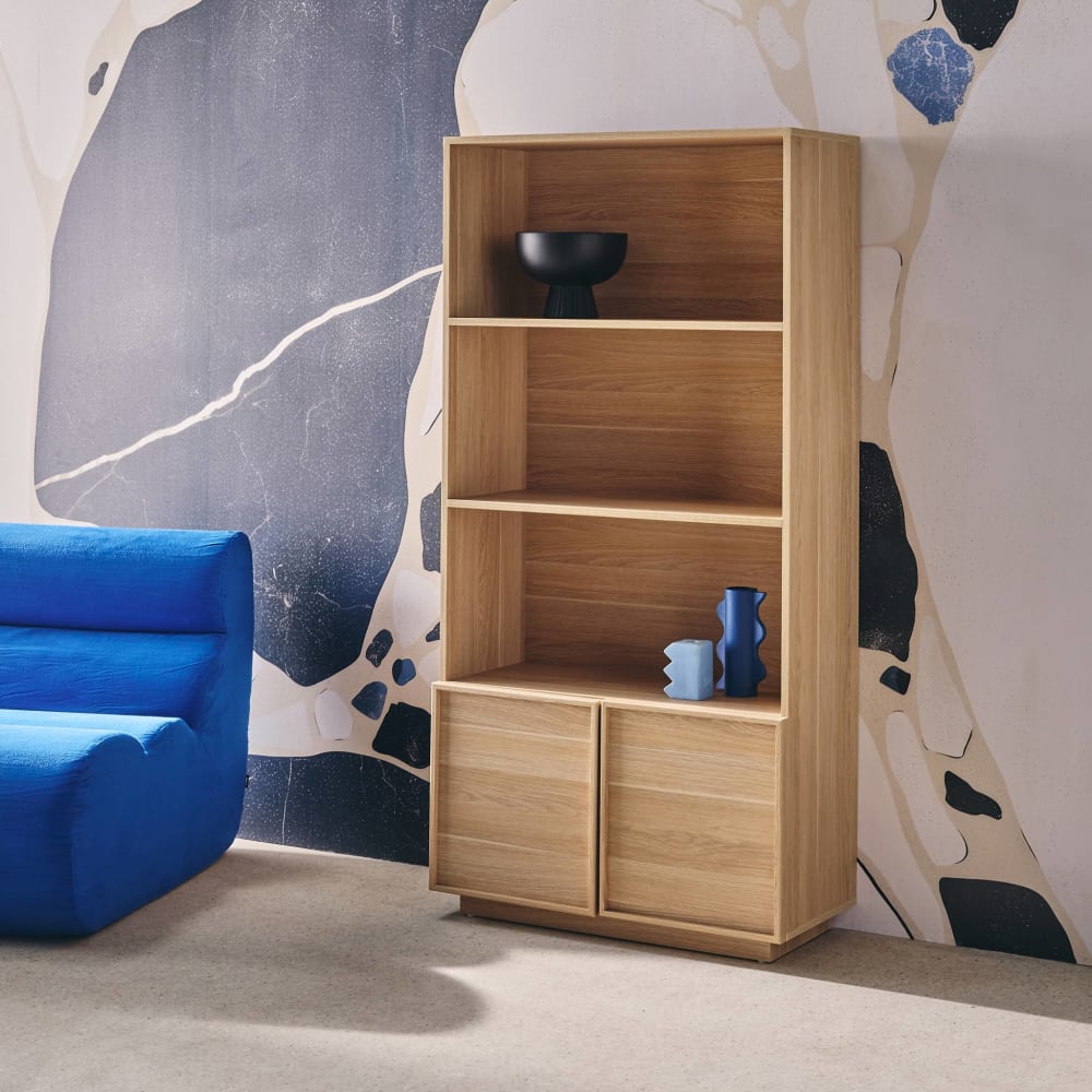 Bücherregal Holzlook naturfarben 2 Türen 5 Ebenen - Maisons Du