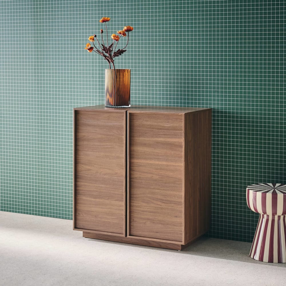 Buffet effet bois noyer 2 portes 80 cm 4 compartiments