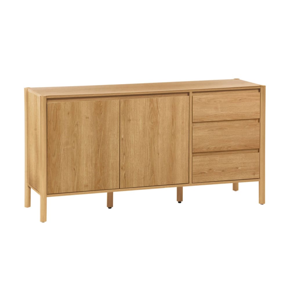 Buffet décor bois 2 portes 3 tiroirs 150cm naturel
