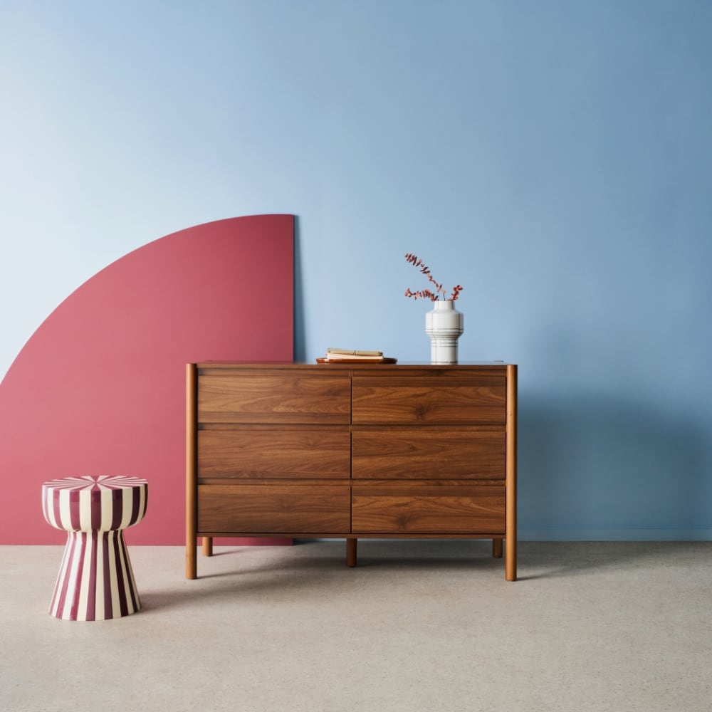 sweeek Kommode Holzdekor 6 Schubladen 120 cm Nussbaumfarbe style modern Braun Spanplatte