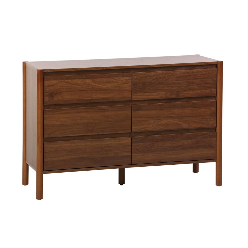 Kommode Holzdekor 6 Schubladen 120 cm Nussbaumfarbe - Maisons Du