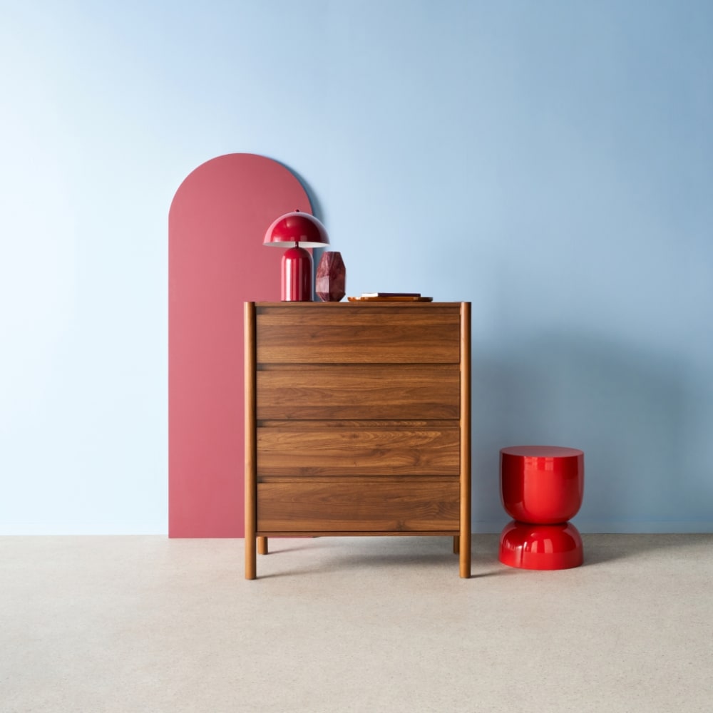 sweeek Kommode Holzdekor 4 Schubladen Nussbaumfarbe 80 cm style modern Braun Spanplatte