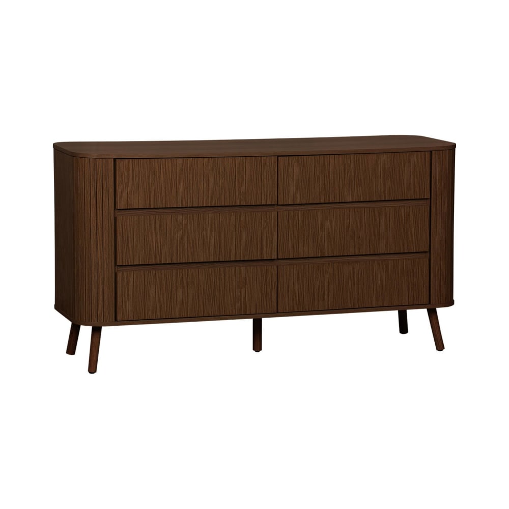 sweeek Kommode mit 6 Schubladen, Holzlook nussbaumfarben style modern Braun Spanplatte