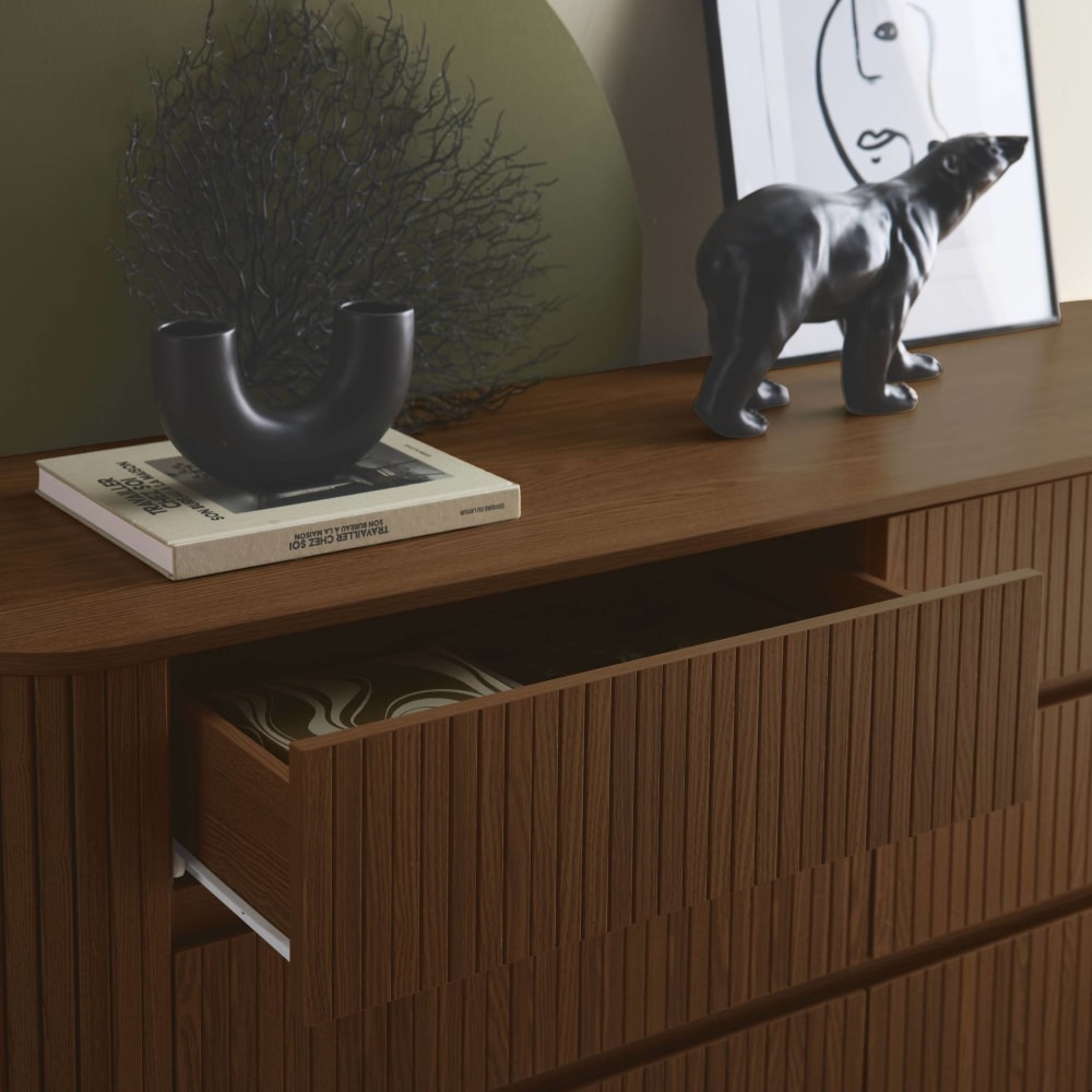 Kommode mit 6 Schubladen, Holzlook nussbaumfarben - Maisons Du