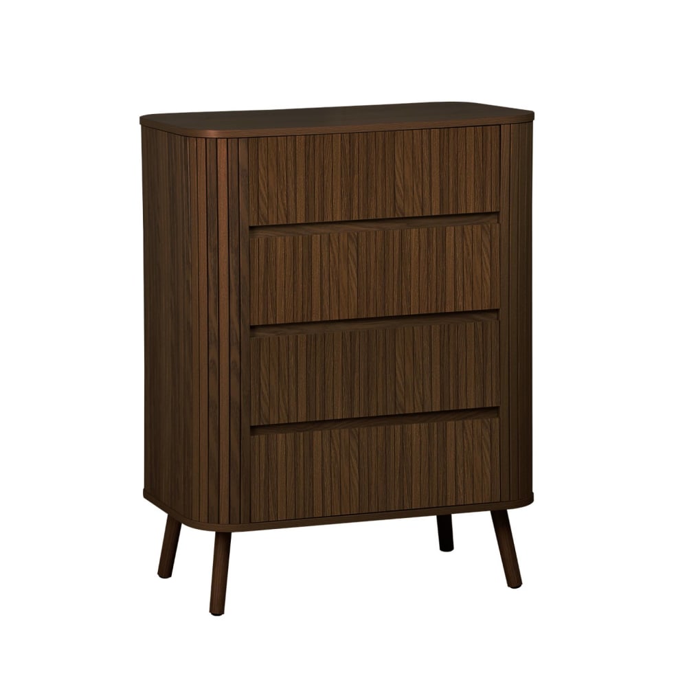 Commode 4 tiroirs, décor strié noyer