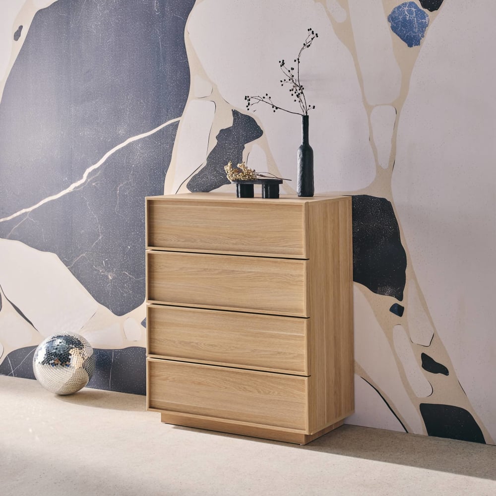 Kommode Holzlook naturfarben 4 Schubladen B 80cm - Maisons Du