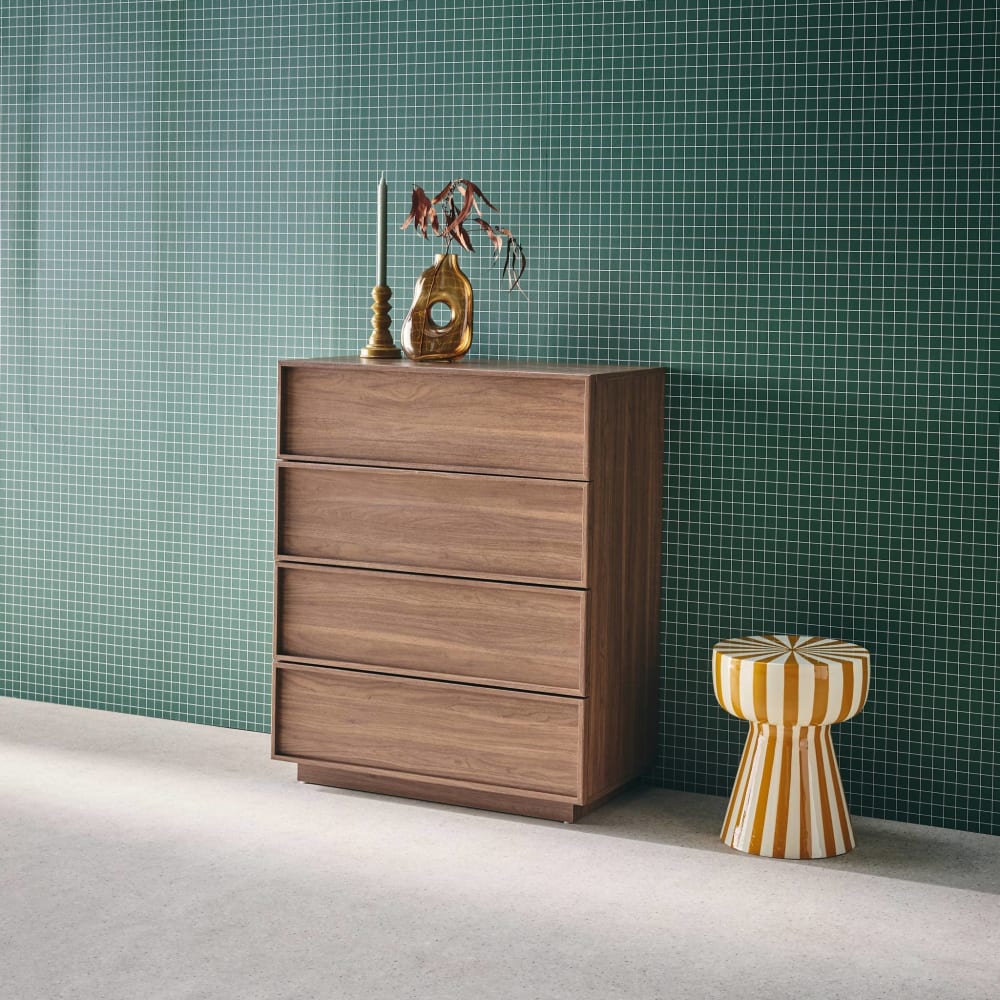 Kommode mit Holzlook nussbaumfarben 4 Schubladen - Maisons Du