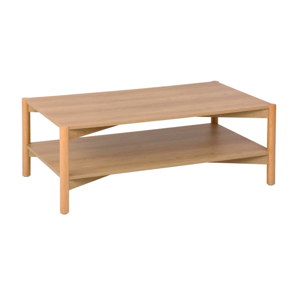 Table basse rectangulaire décor bois double plateau 110cm naturel