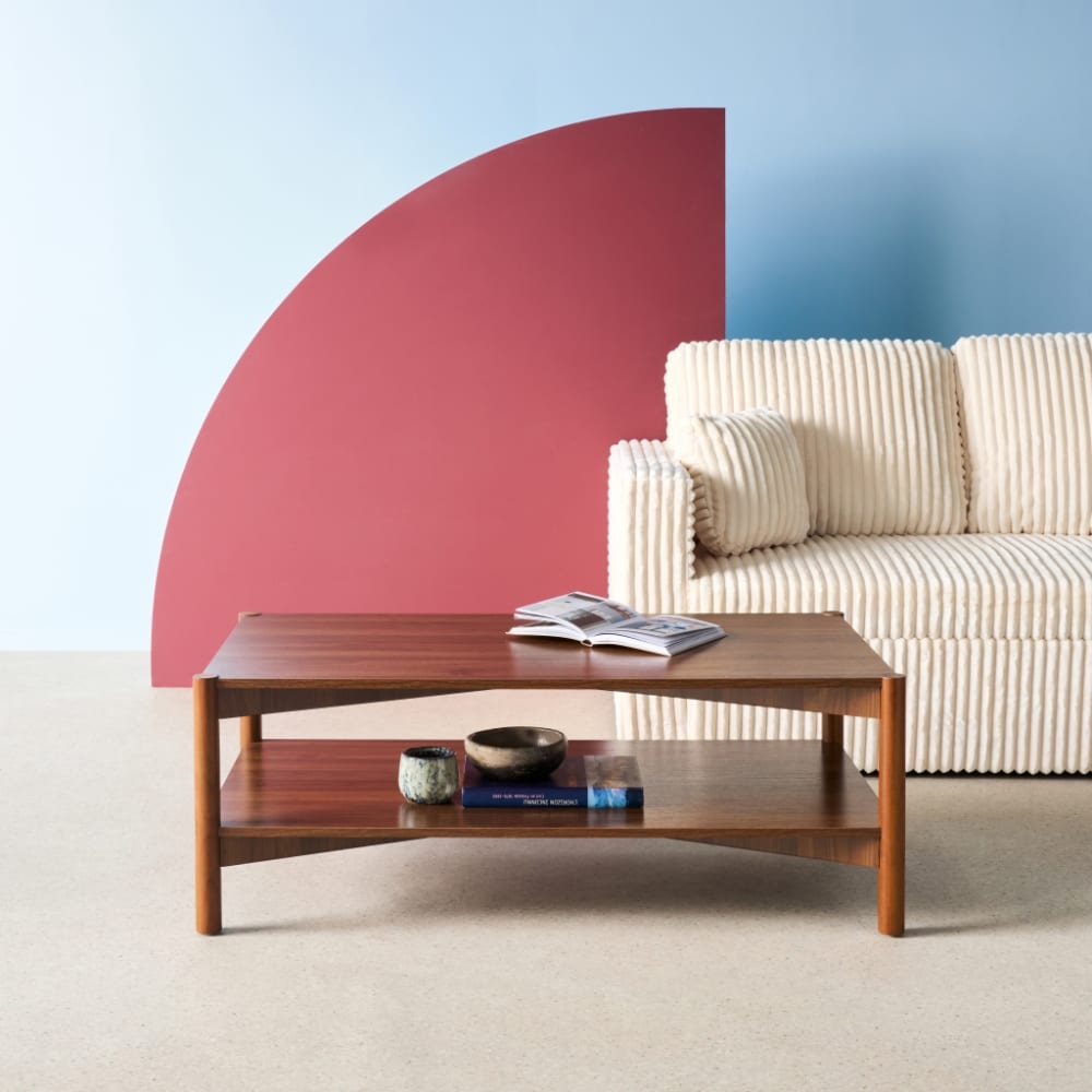 sweeek Rechteckiger Couchtisch Doppelplatte 110 cm nussbaum style modern Braun Spanplatte