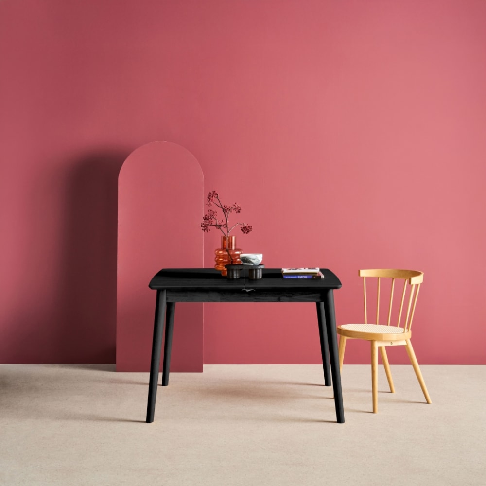 sweeek Esstisch Heveaholz und Eichenfurnier schwarz style modern - Spanplatte