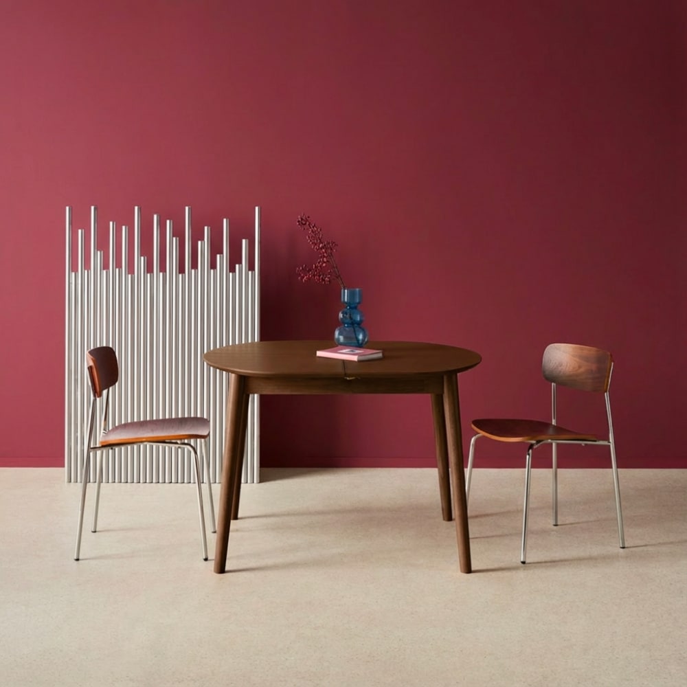 sweeek Ovaler Tisch Heveaholz und Eichenfurnier nussbaum style modern Braun Spanplatte