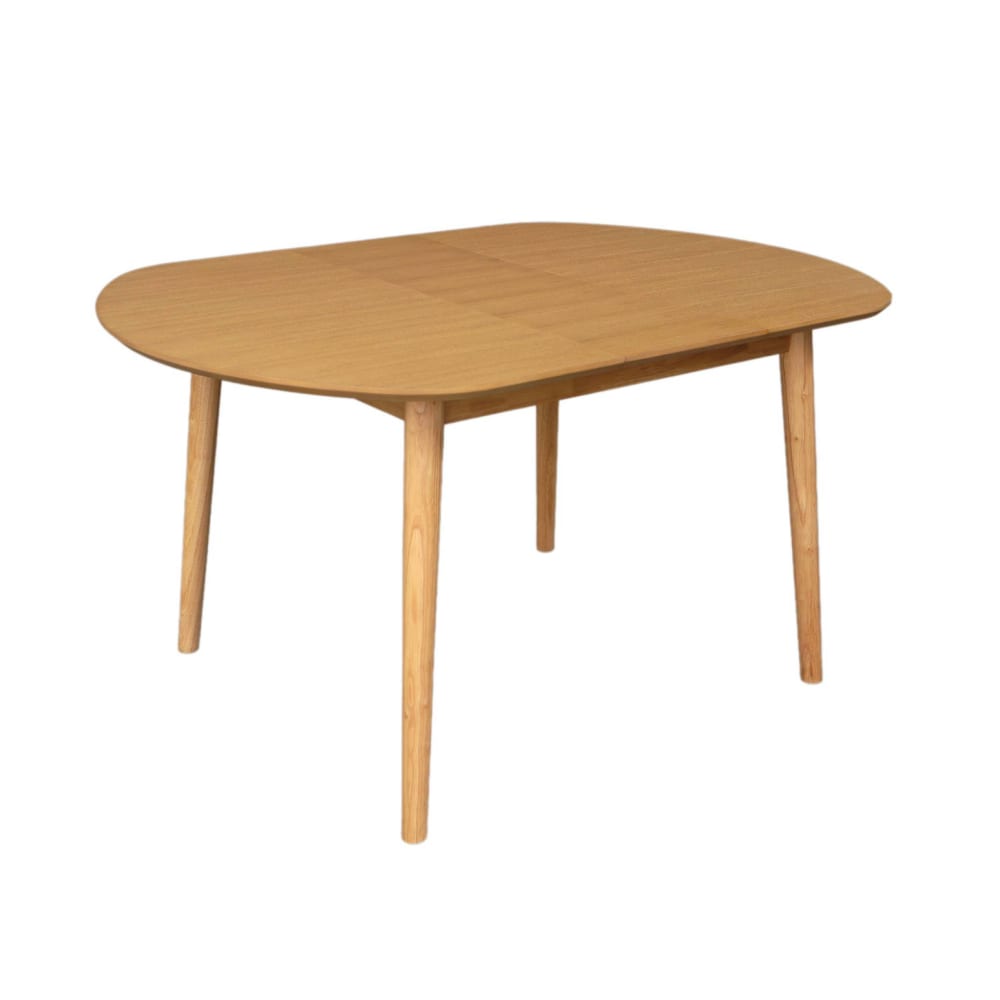 Table à manger extensible bois d'hévéa et placage chêne naturel 4-6