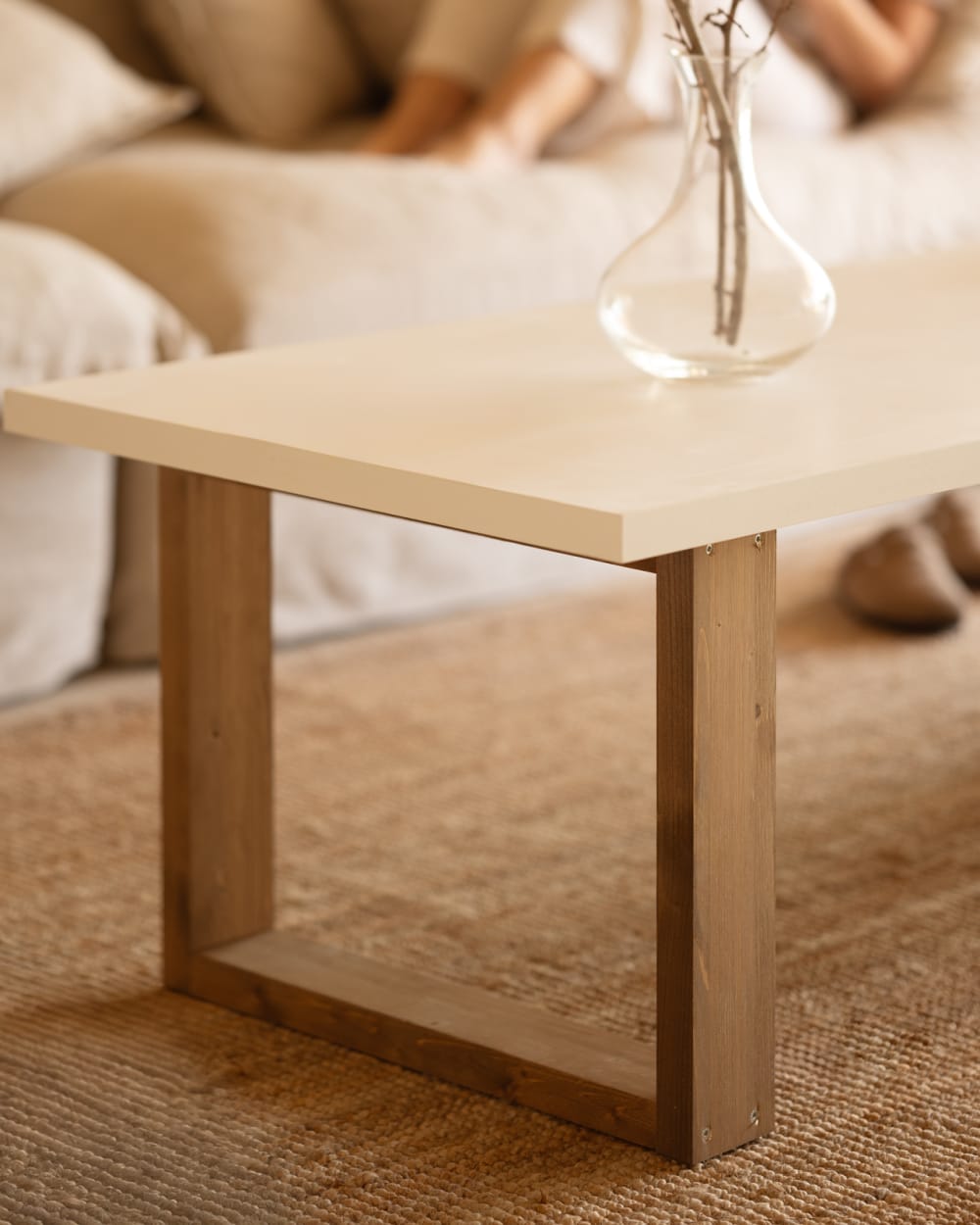 Table basse en bois massif blanche brillant 120x60cm