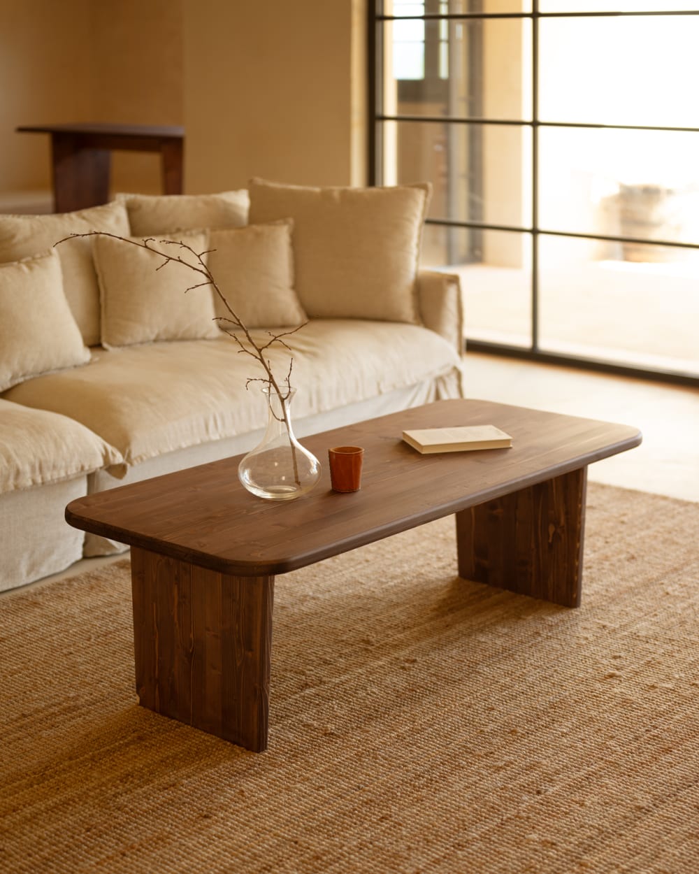 Table basse en bois massif noyer 120x60cm