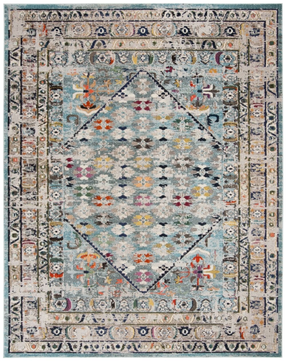 Tapis bohème chic en polypropylène bleu/gris, 235 x 305 cm