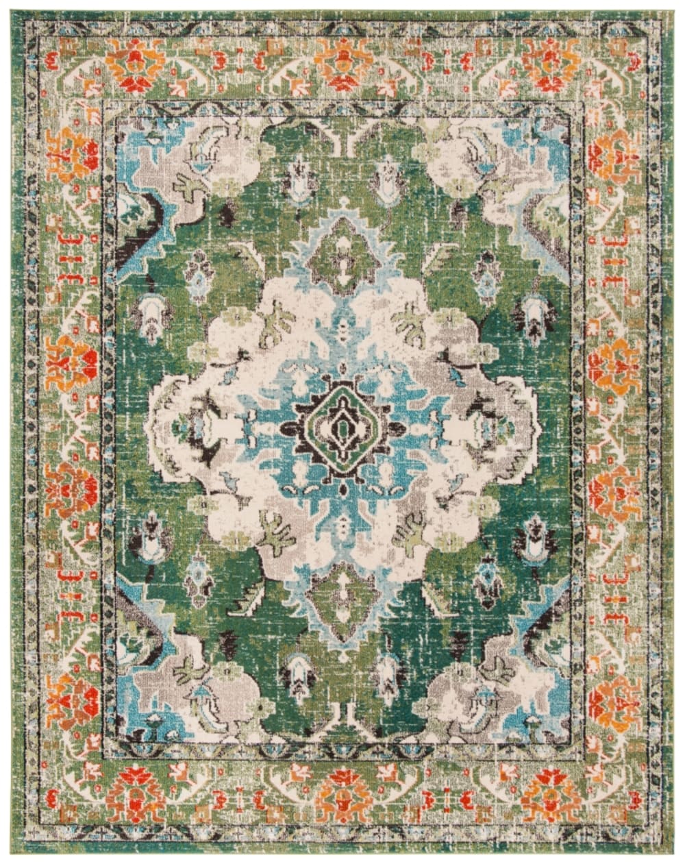 Tapis bohème chic en polypropylène vert/bleu, 260 x 360 cm