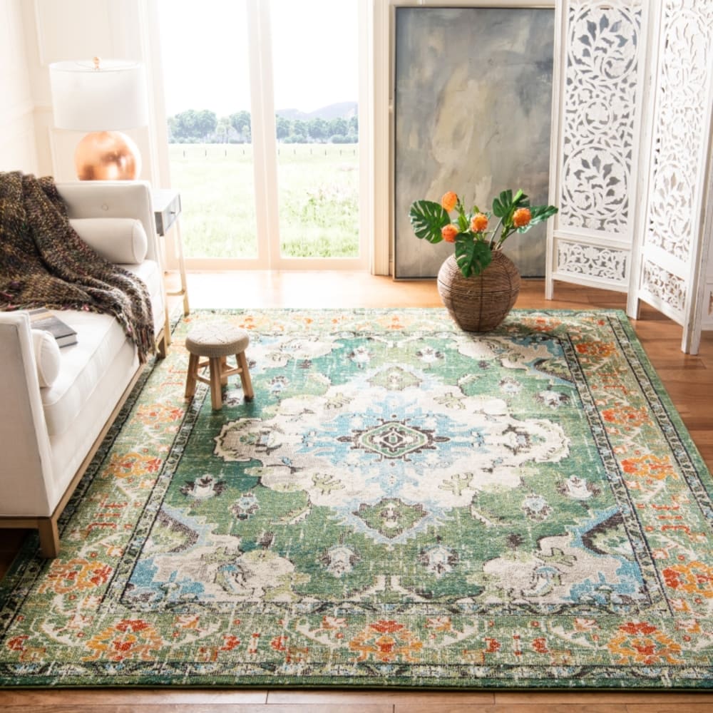 Tapis bohème chic en polypropylène vert/bleu, 260 x 360 cm — vue 3