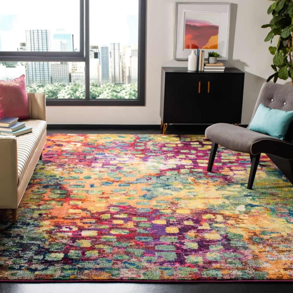 Tapis bohème chic en polypropylène rose/multicolore, 274 x 366 cm — vue 3