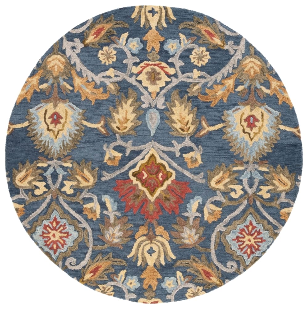 Tapis traditionnel en laine bleu/multicolore, 91 x 91 cm