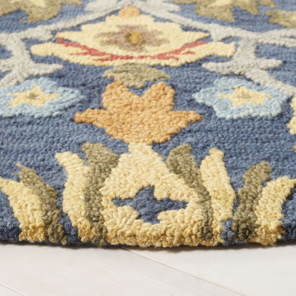 Tapis traditionnel en laine bleu/multicolore, 91 x 91 cm — vue 3