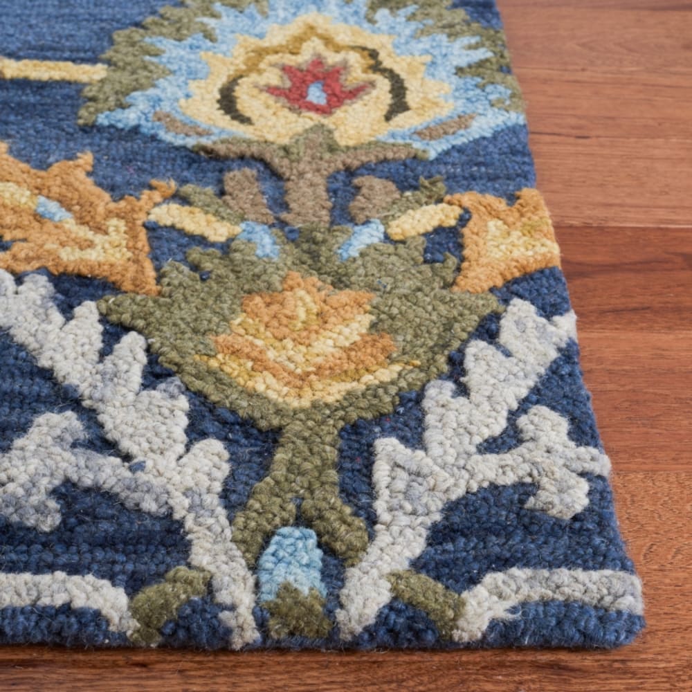 Tapis traditionnel en laine bleu/multicolore, 91 x 91 cm — vue 4